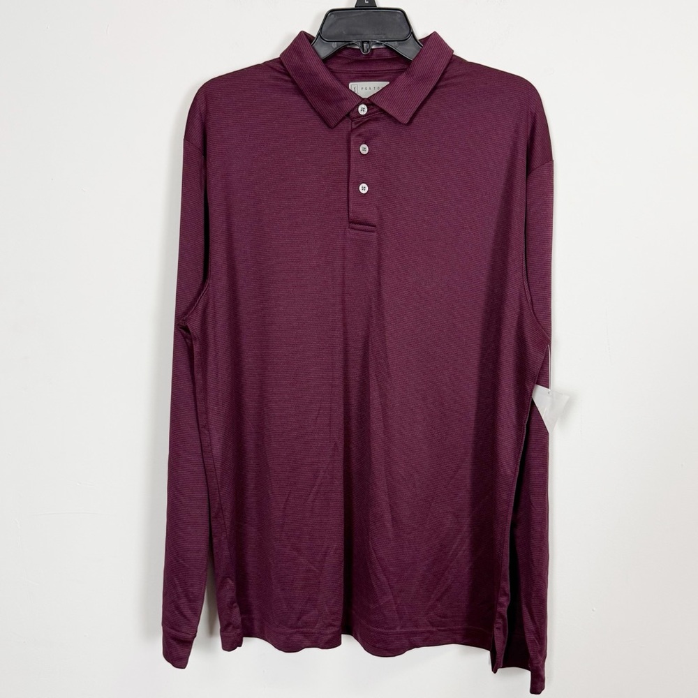 PGA Tour Polo Shirt Mens Large Maroon Striped Long Sleeve Collared NWT